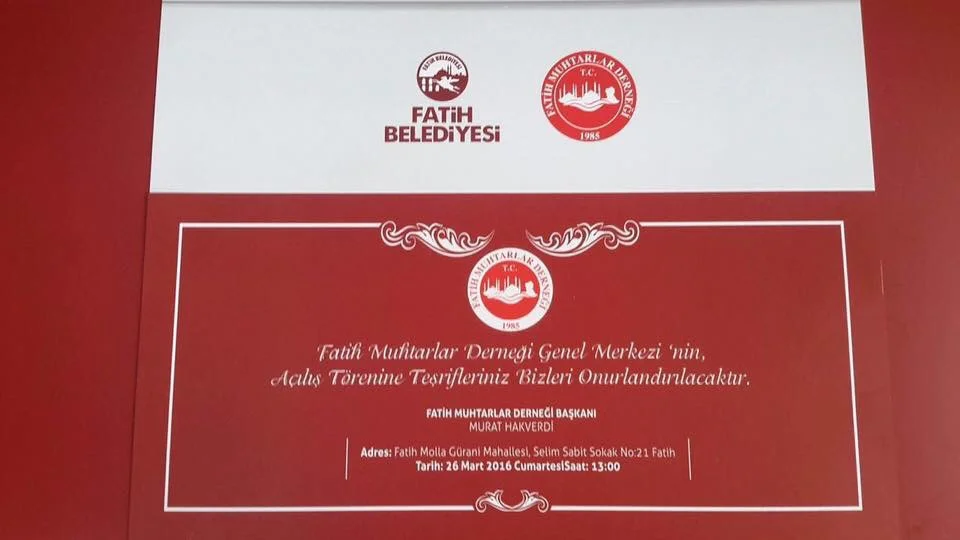 FATİH MUHTARLAR DERNEĞİ GENEL MERKEZİ AÇILIYOR.