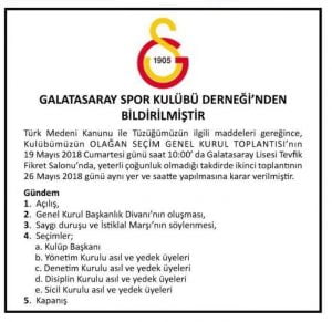 Galatasaray’da  Kongre Tarihi Belli Oldu