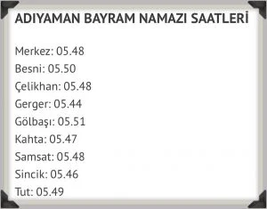 Adıyaman bayram namazı vakitleri