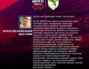 Kahta02 Spor Başkanı Yıldırım’dan Tarihi Çağrı