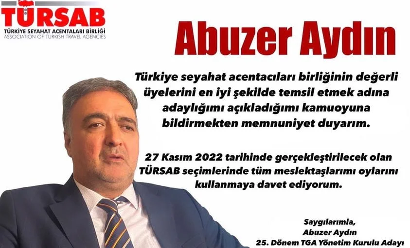 Turizmci Abuzer Aydın, TGA yönetim kurulu üyeliği için adaylığını açıkladı