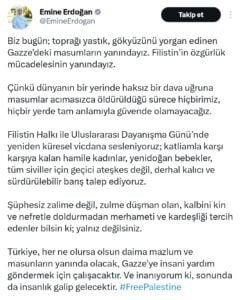 Emine Erdoğan’dan Filistin’e destek