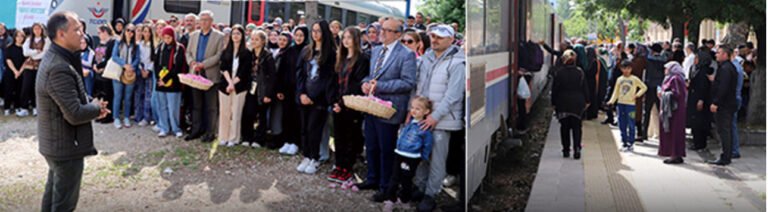 Tren garı pembeye boyandı