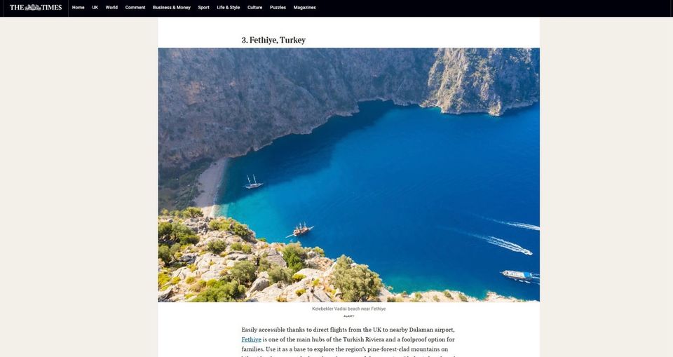 Fethiye, Dünyanın En İyi 3.cü Tatil Destinasyonu