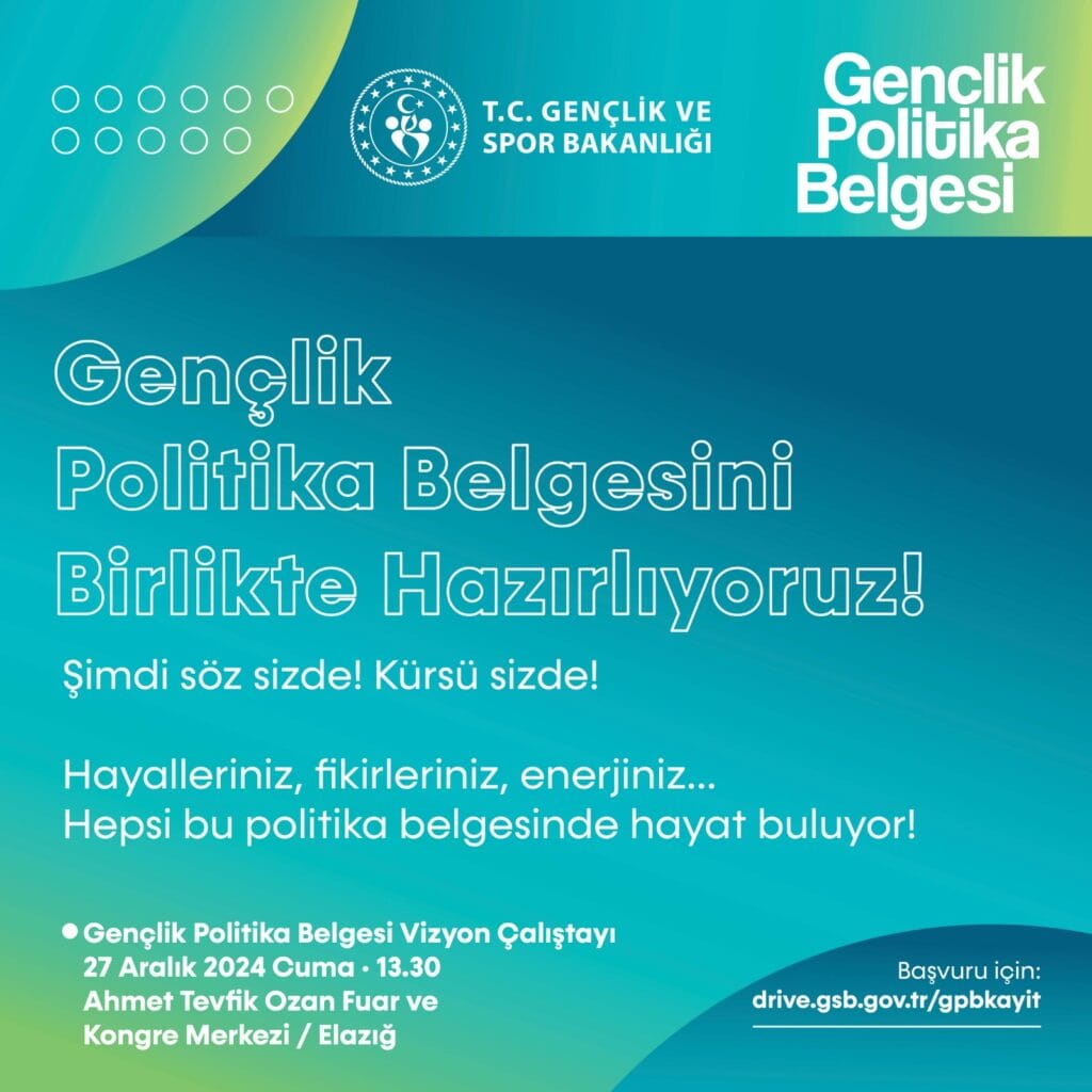 Elazığ’da “Gençlik Politika Belgesi Vizyon Çalıştayı” düzenlenecek