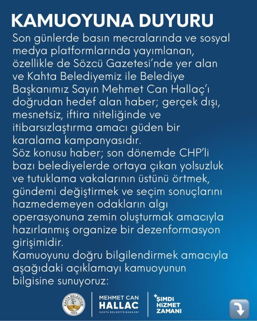 Başkan Hallaç’tan Kamuoyuna Açıklama