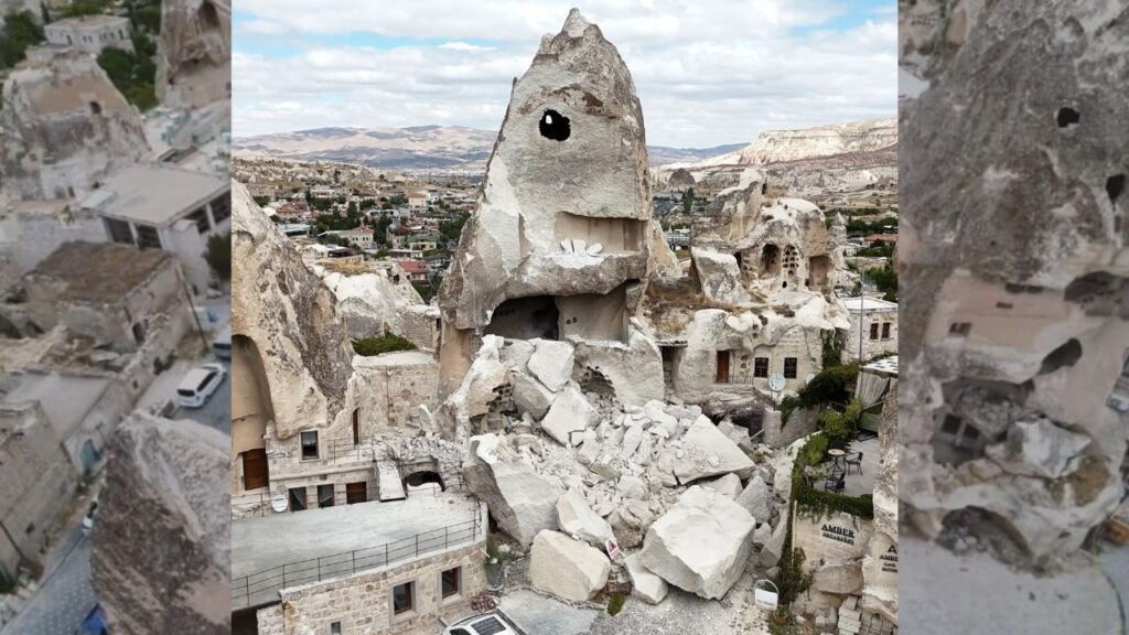Kapadokya’da bir peribacası çöktü